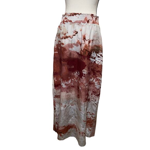 Vivienne Tam Watercolor Abstract Silk Blend Maxi Skirt Terra Cotta Cream Size 8 - Picture 4 of 13